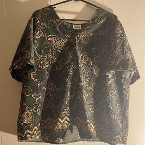 Bentley Plus Paisley Green Button Up Tee 1X